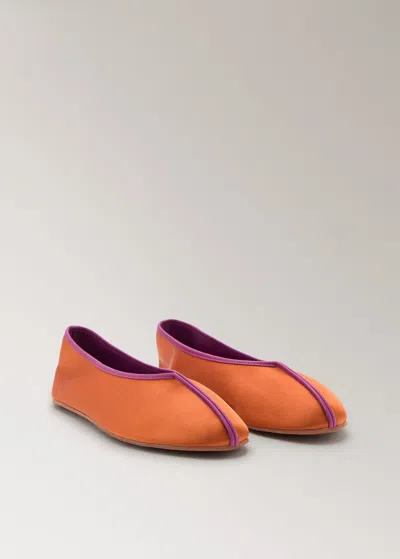 Mango Satin Ballet Flats With Contrast Piping Burnt Orange