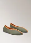 Mango Satin Ballet Flats With Contrast Piping Green