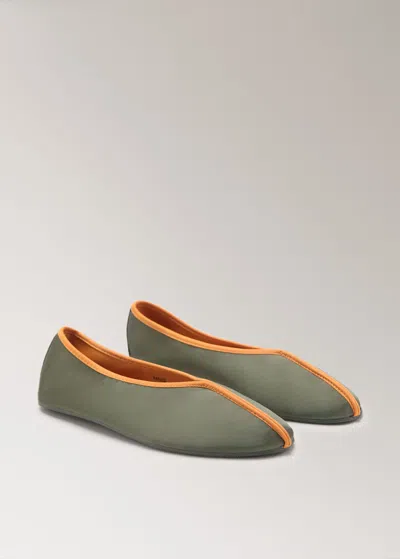 Mango Satin Ballet Flats With Contrast Piping Green