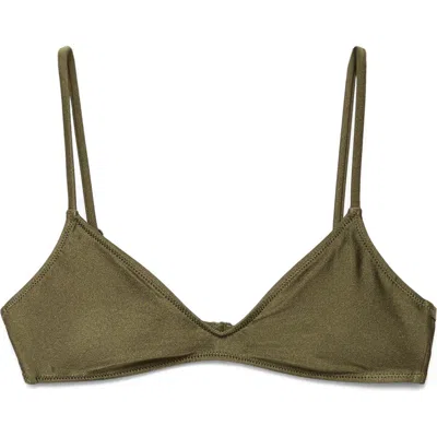 Mango Satin Bikini Top In Green