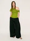 Mango Satin Blouse With Asymmetrical Neck Green In Green