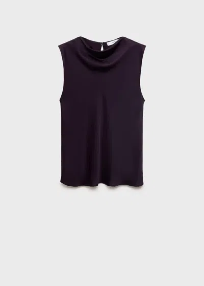 Mango Satin Blouse With Draped Neck Burgundy