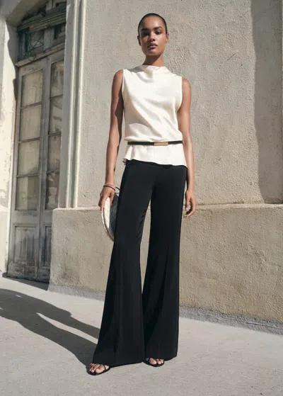 Mango Satin Blouse With Draped Neck Ecru In Sand
