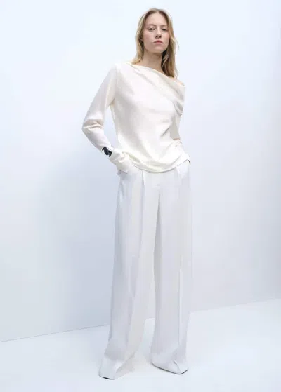 Mango Satin Blouse With Draped Neck Off White