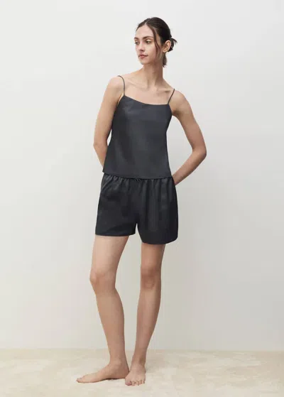 Mango Satin Bow Shorts Dark Grey