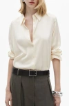 Mango Satin Button-up Shirt In Off White