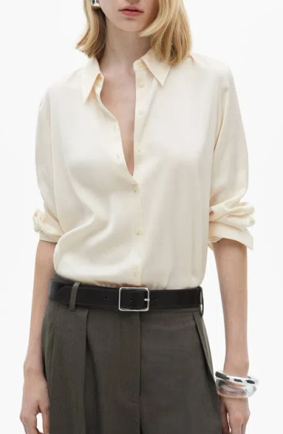 Mango Satin Button-up Shirt In Off White