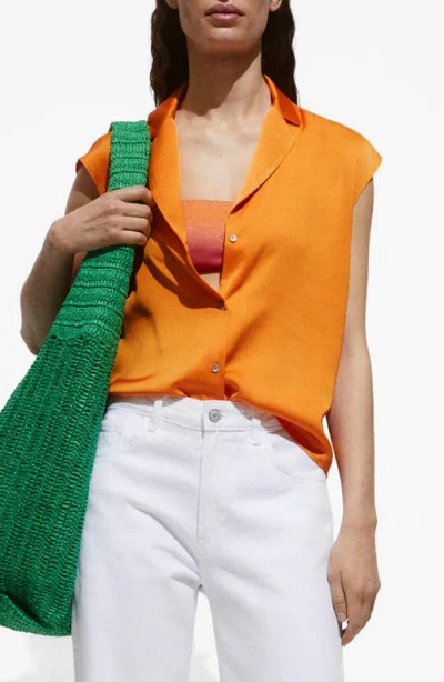 Mango Satin Button-up Shirt In Orange