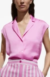 Mango Satin Button-up Shirt In Pink