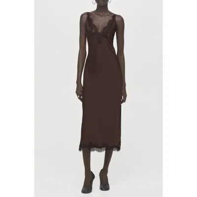 Mango Satin Camisole Midi Dress In Brown
