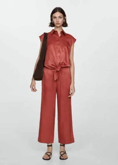Mango Satin Crop Pants Red