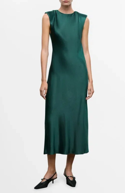 Mango Satin Dress In Green