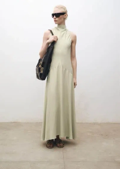 Mango Satin Dress With Bow Back Pastel Green