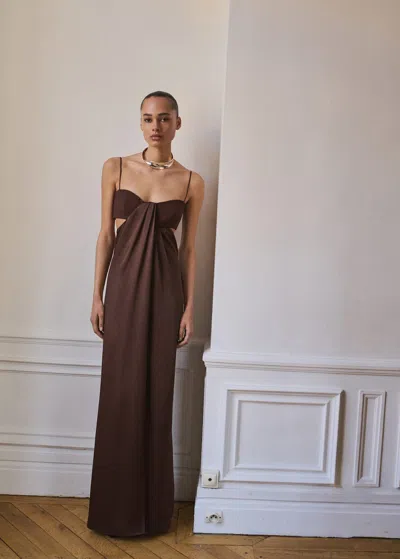 Mango Satin Dress With Side Slits Brown