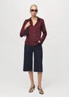 Mango Abstract Print Button-up Shirt In Burgundy
