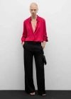Mango Satin Finish Flowy Shirt Fuchsia In Fuchsia