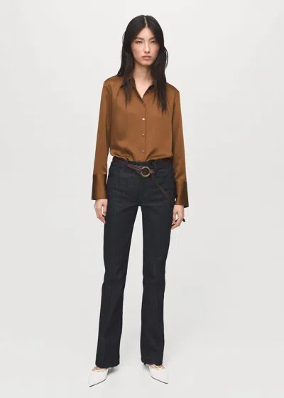 Mango Satin Finish Flowy Shirt Mustard In Yellow