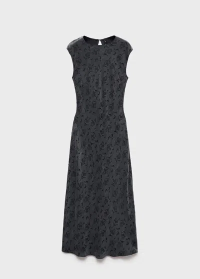 Mango Robe Jacquard Fleurie Satinée Gris Anthracite - Femme - Xl -