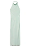 Mango Satin Halter Neck Dress Aqua Green In Green