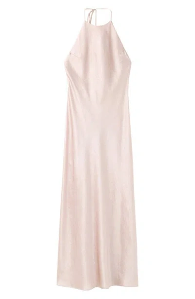 Mango Satin Halter Midi Dress In Pink