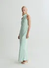 Mango Satin Halter Neck Dress Aqua Green