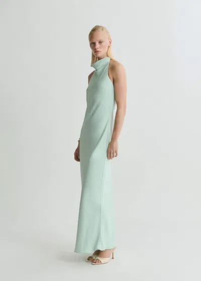 Mango Satin Halter Neck Dress Aqua Green