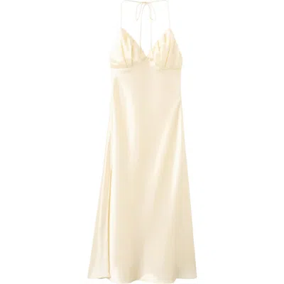 Mango Satin Halter Neck Slip Dress In Yellow