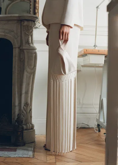 Mango Satin Handbag With Fringe Finish Ecru In Écru