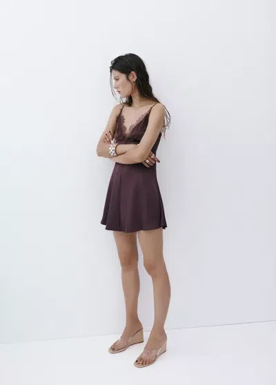 Mango Satin Lace Dress In Lilac