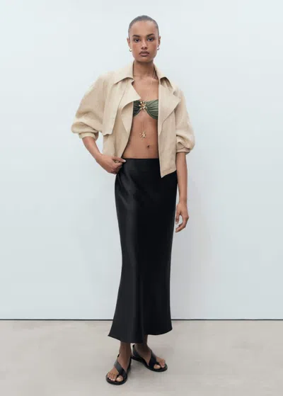 Mango Satin Long Skirt Black