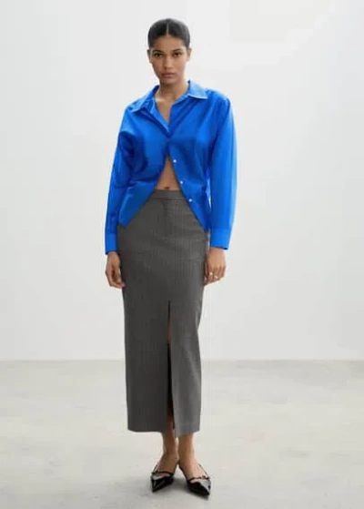 Mango Satin Lyocell Shirt Blue In Bleu