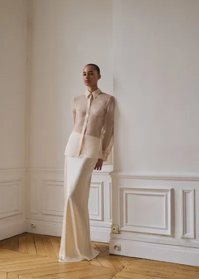 Mango Satin Maxi-skirt Off White In Blanc Cassé