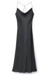 Mango Satin Midi Dress In Charcoal