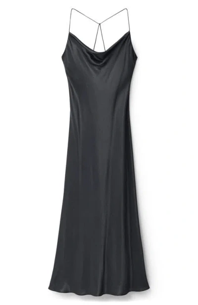Mango Satin Midi Dress In Charcoal