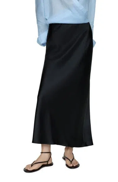 Mango Satin Midi Skirt In Black