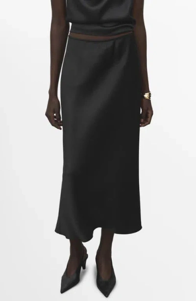 Mango Satin Midi Skirt In Black