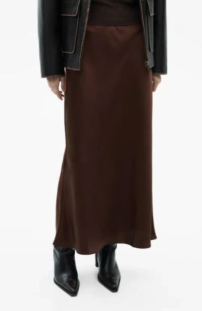 Mango Satin Midi Skirt In Chocolate