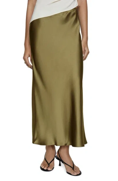 Mango Satin Midi Skirt In Green