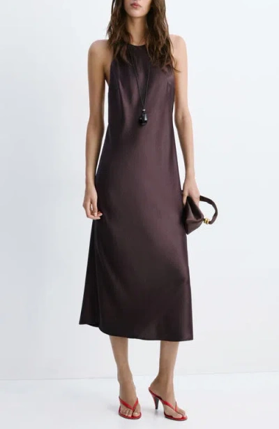Mango Satin Open Back Dress In Brown
