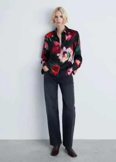 Mango Satin Print Shirt Black