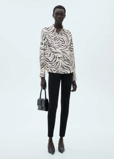 Mango Satin Print Shirt Ecru