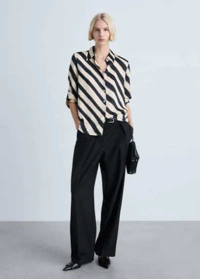 Mango Satin Print Shirt Grey