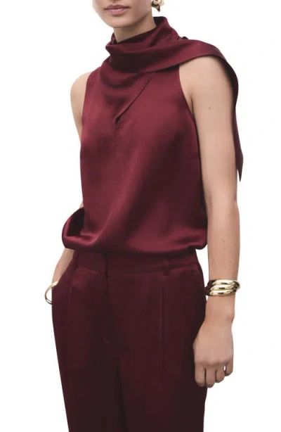 Mango Satin Scarf Sleeveless Top In Brown