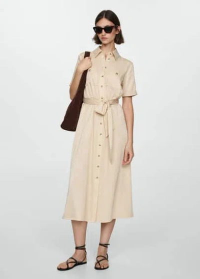 Mango Satin Shirt Dress Beige