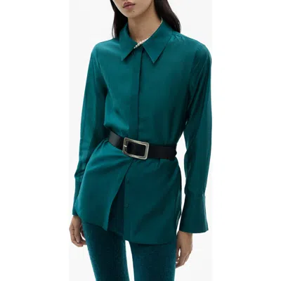 Mango Satin Shirt In Green
