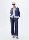 Mango Satin Shirt With Combined Stripes Blue In Blue
