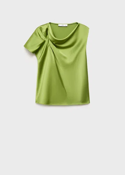 Mango Chemise Satinée Froncée Vert - Femme - Xl -