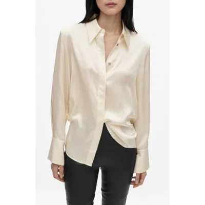 Mango Satin Silk Button-up Shirt In Off White