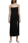Mango Side-slit Satin Dress Black