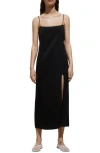 Mango Side-slit Satin Dress Black In Black